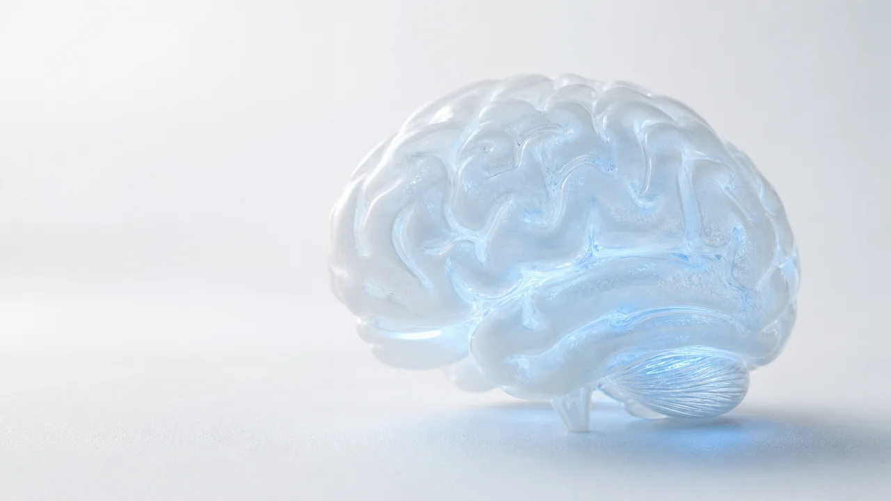 Translucent 3D rendering of a human brain
